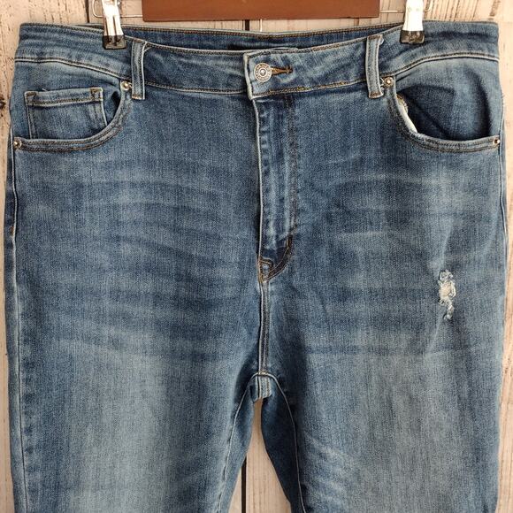 Risen Stretch High Rise Medium Wash Raw Hem Straight Jean 2X 18 20 Plus XRDP1282 - Picture 4 of 12